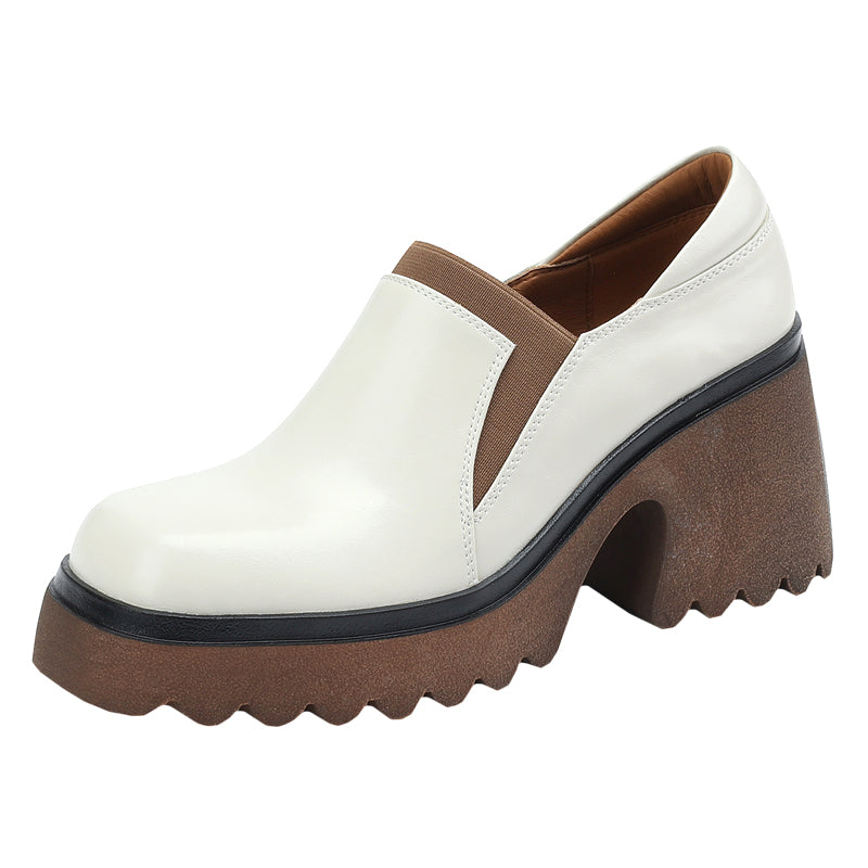Enkelt Sko i Retrostil med Kraftig Hæl og Plateau Slip-on