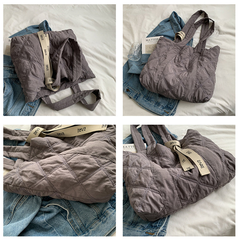 Winter Tote Bag For Women Sewing Rhombus Shoulder Bag High Capacity Commuting Shopping Bag Personalized Handbags