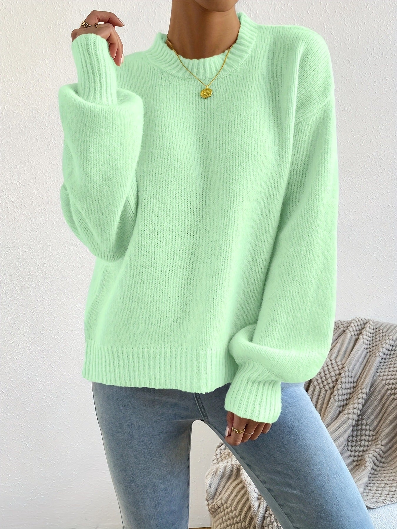 Round Neck Small Turtleneck Drop-shoulder Knitted Pullover