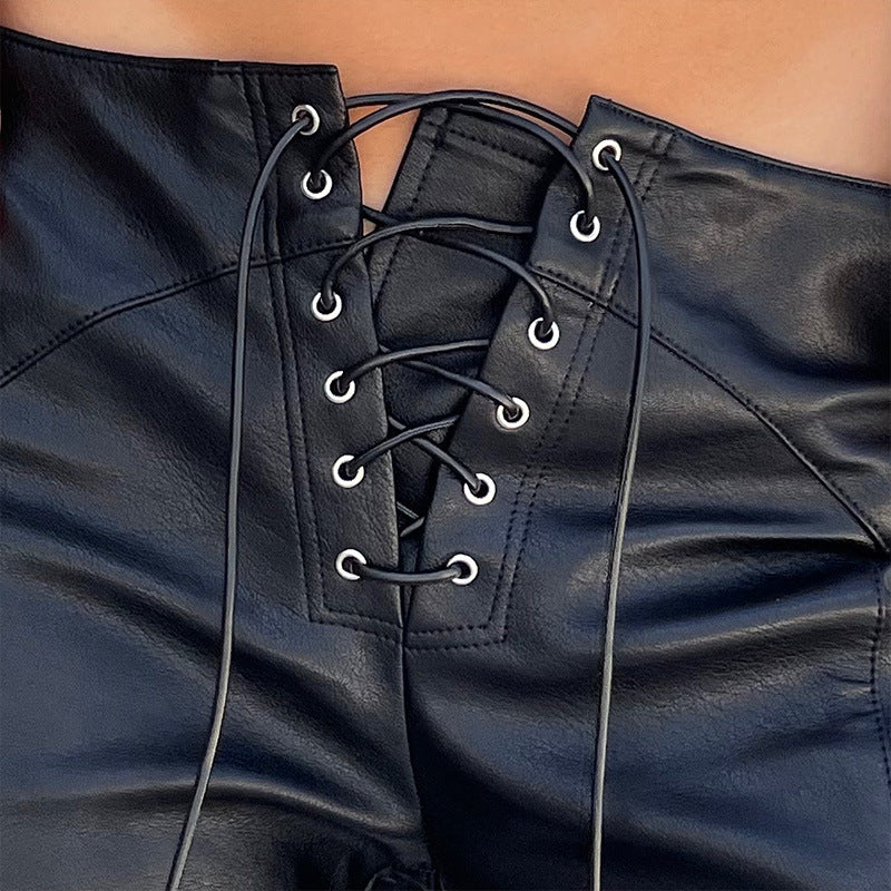 Straight Tube Loose Casual Low Waist Leather Pants