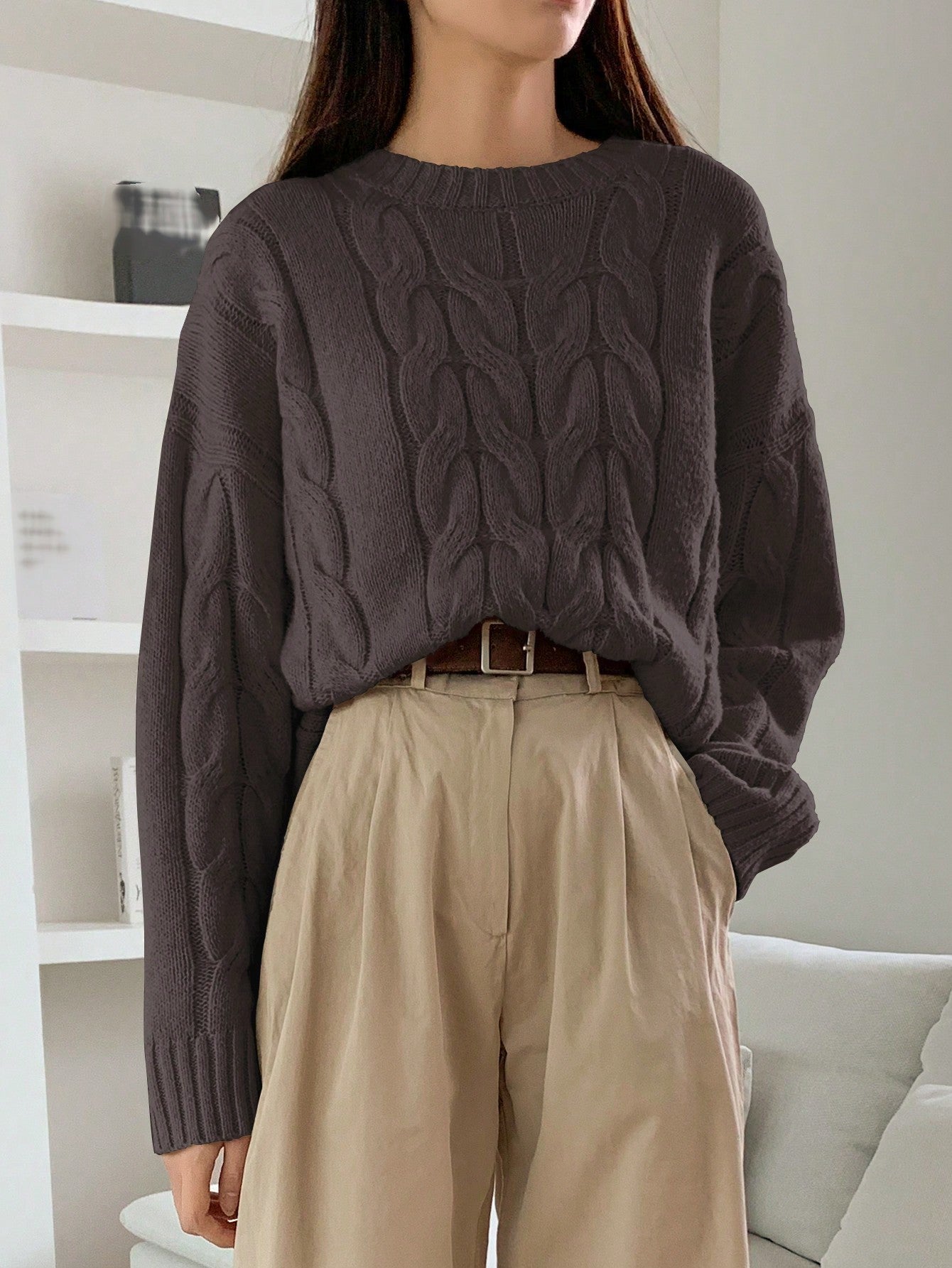 Round Neck Pure Color All-matching Trendy Sweater Top