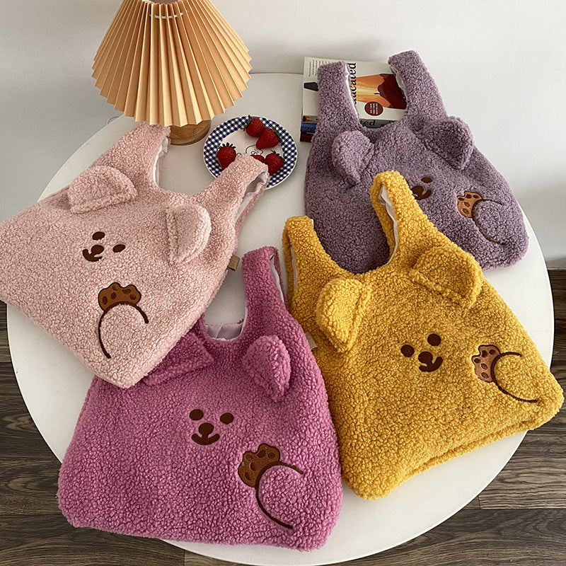 Cartoon Plush Backpack Cute Girl Lamb Wool Hand Bag
