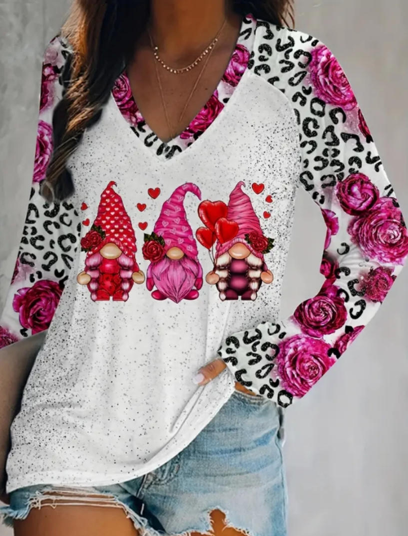 Plus Size Women's Printed Holiday Long Sleeve T-shirt