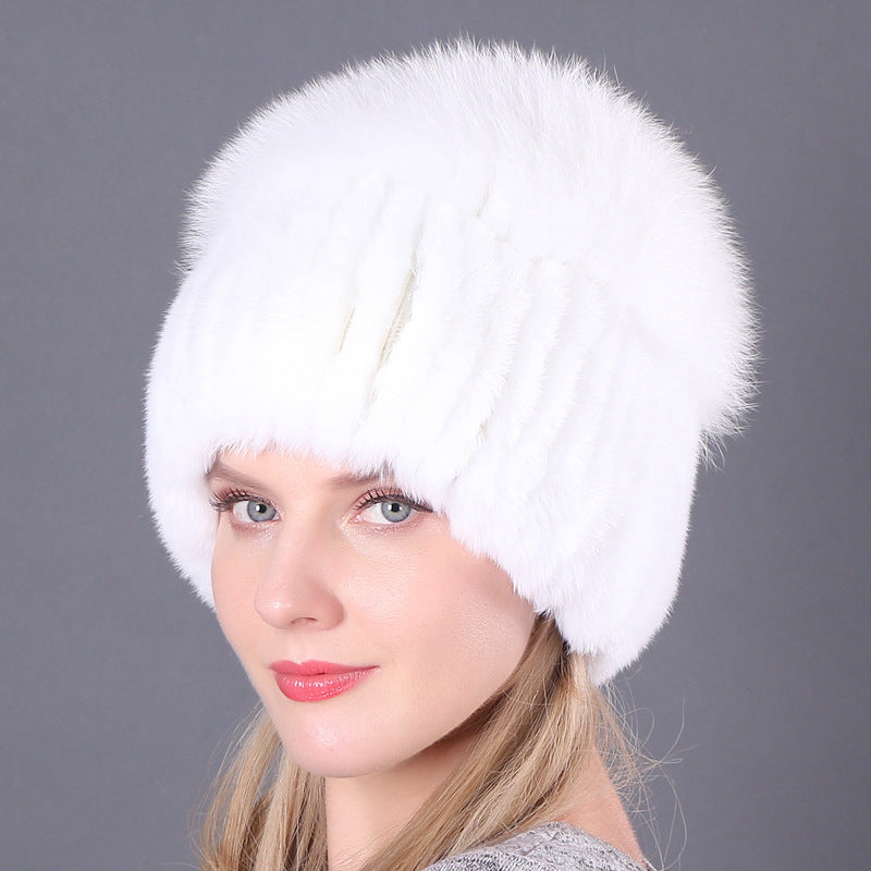 Womens Warmth-Retaining Rex Rabbit Fur Winter Hat