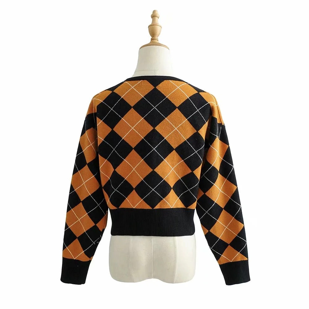 Ny langærmet V-hals cropped strikcardigan med en enkelt knaprække