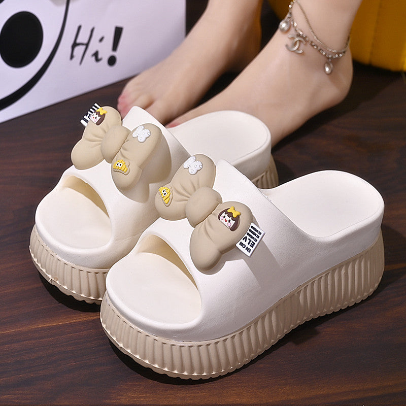 Summer Ladies Bow Fairy Style Thick Bottom Interior Home Bathroom Slippers