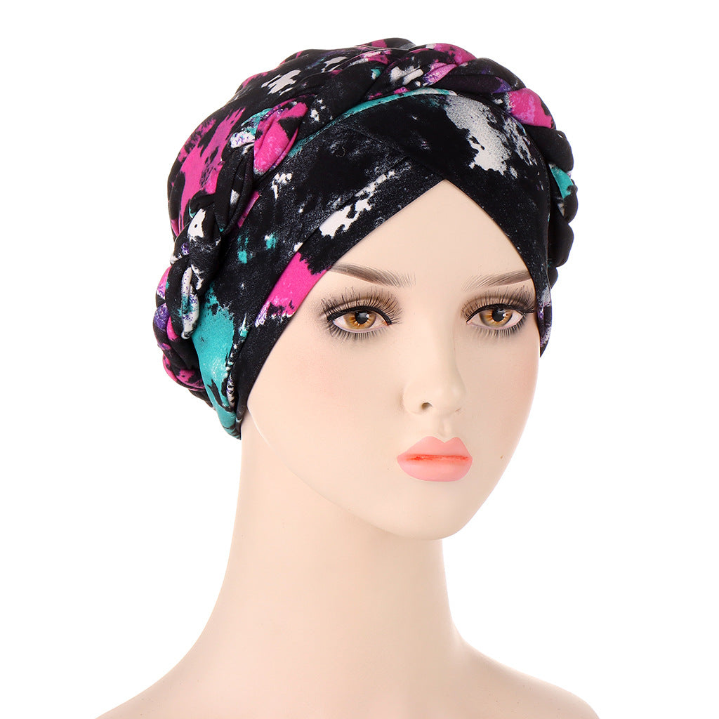 Tie-dyed kort fletning kan skjule hårturbanhat