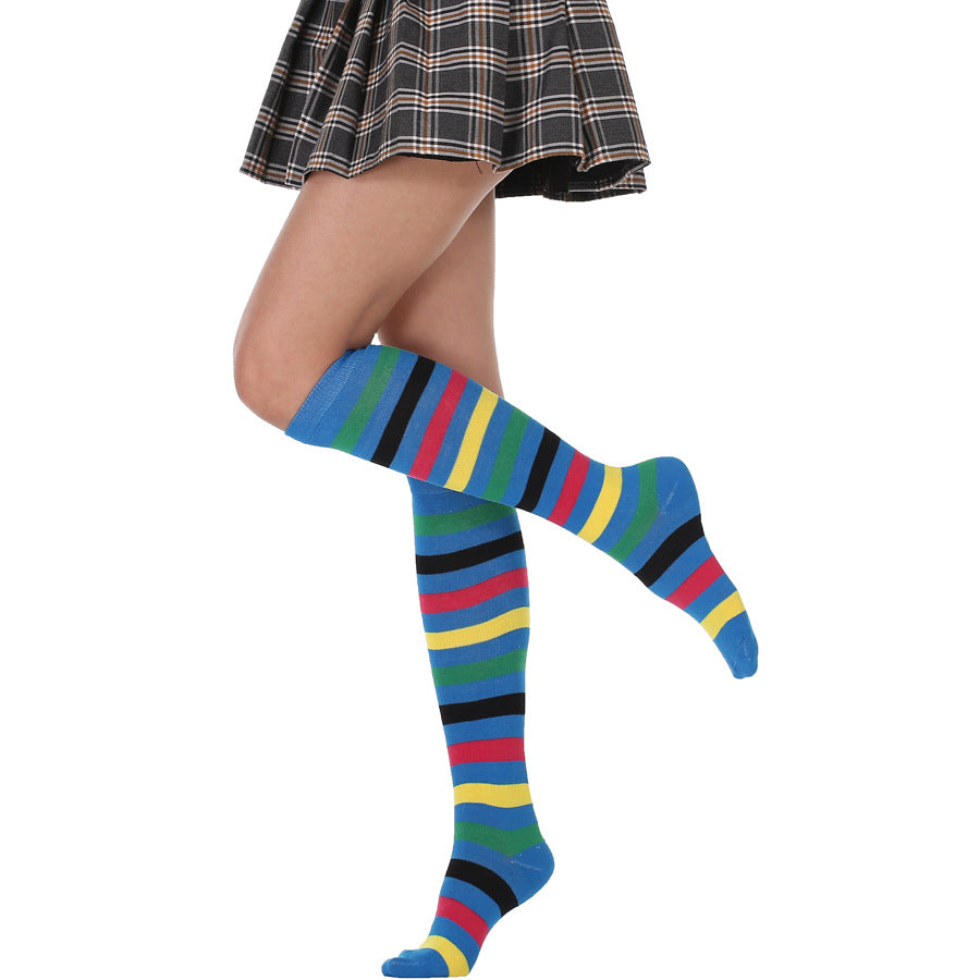 Striped Free Size Knee-length Half Student Dance Socks Women