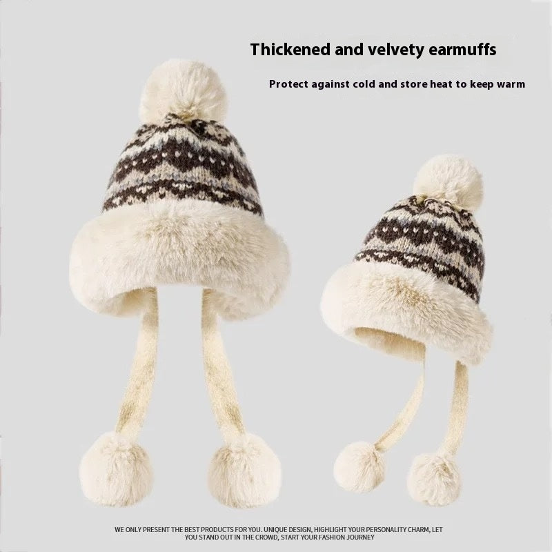 Retro Ethnic Style Plush Knitted Hat Women's Autumn And Winter Cold Protection Earflaps Woolen Cap