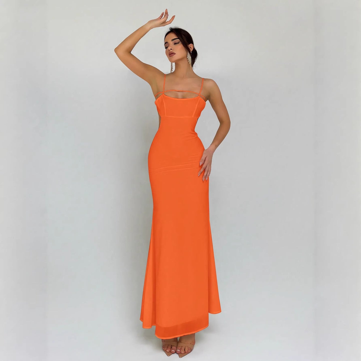 Feminine Hollow-Out Camisole Two-Layer Non-See-Through Dress