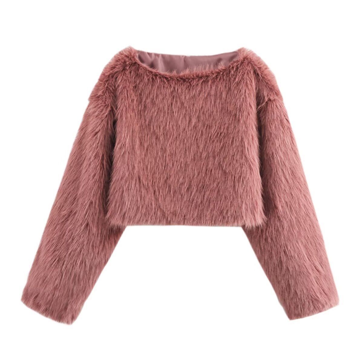 Loose Minimalist Short Cardigan With A Crew Neck And Long Sleeves