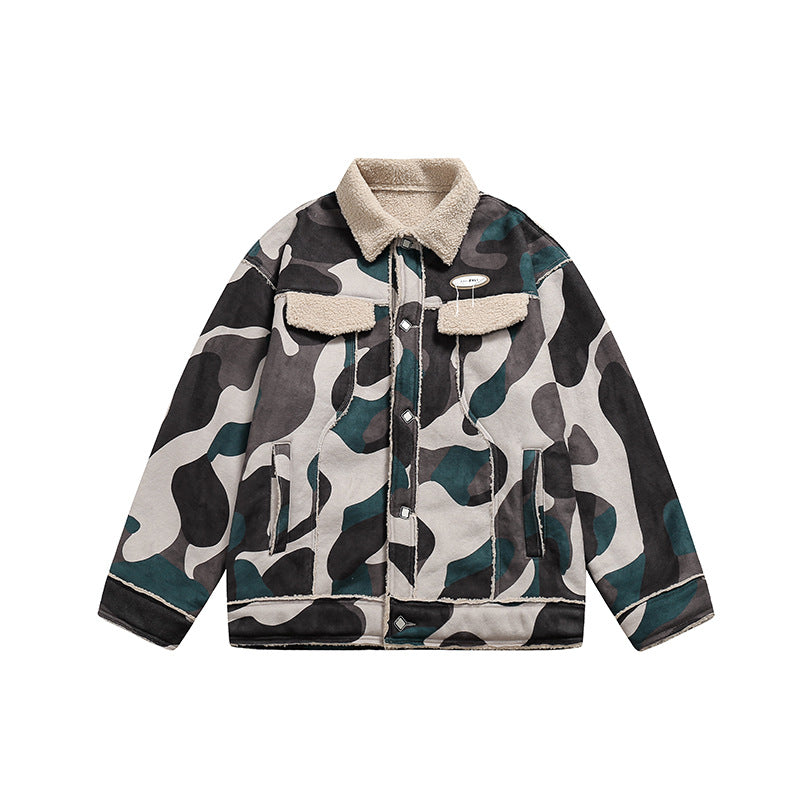 Winter New Camouflage Fleece Lapel Cotton Coat For Men