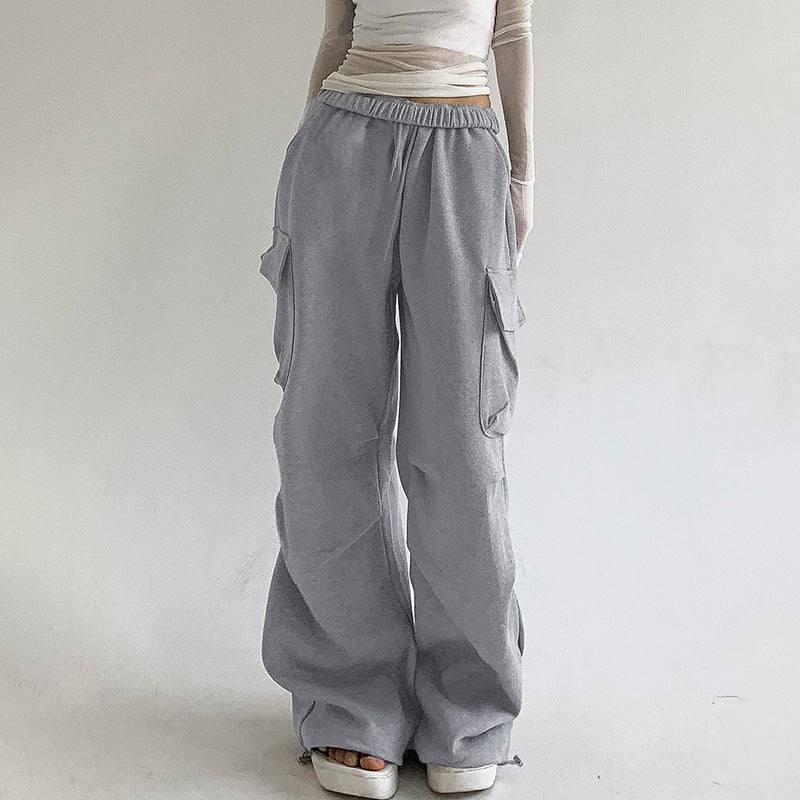 Autumn Sports Style Elastic Waistband Lace-up Casual Trousers