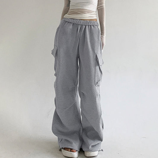 Autumn Sports Style Elastic Waistband Lace-up Casual Trousers