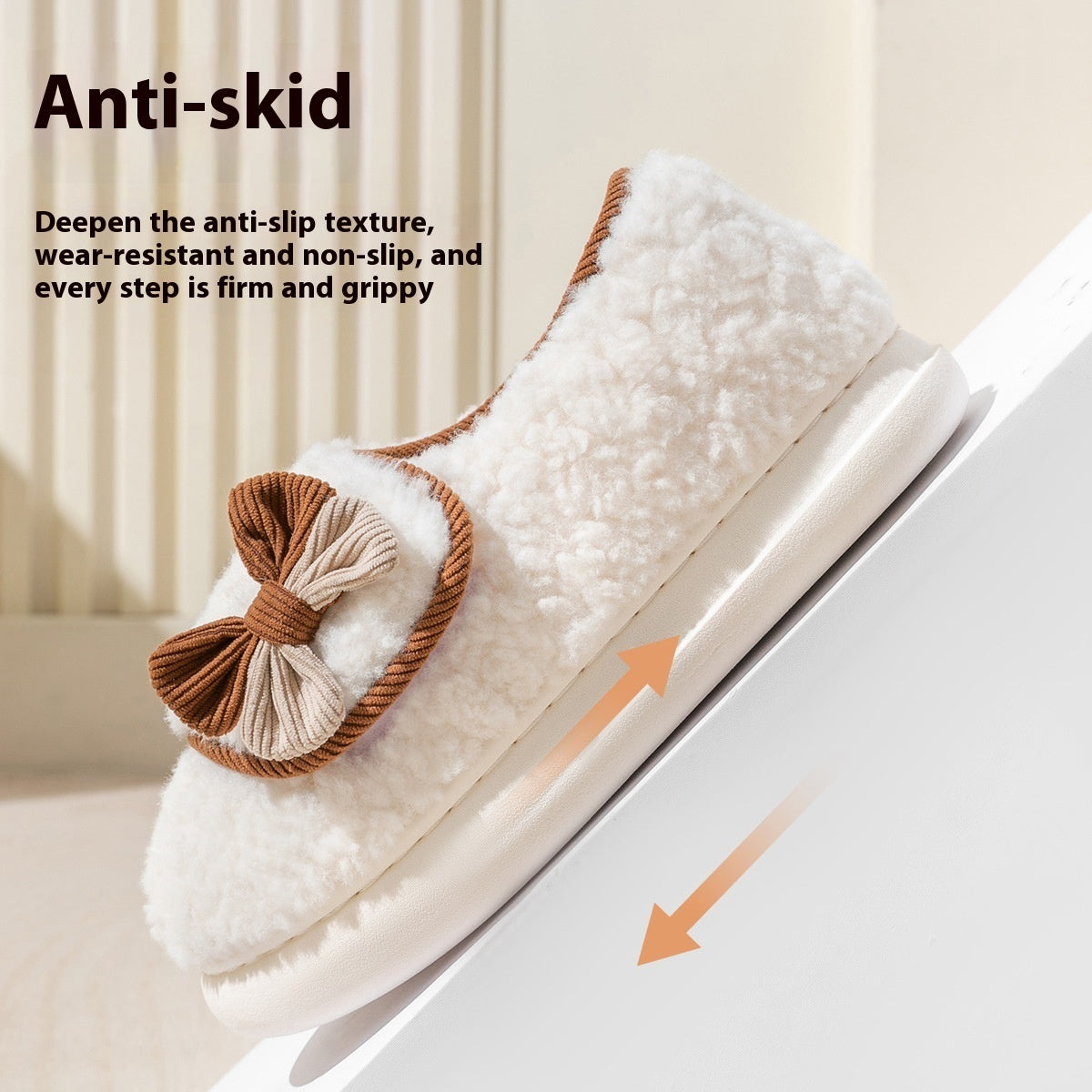 Indoor Home Warm Non-slip Fluffy Slippers Female