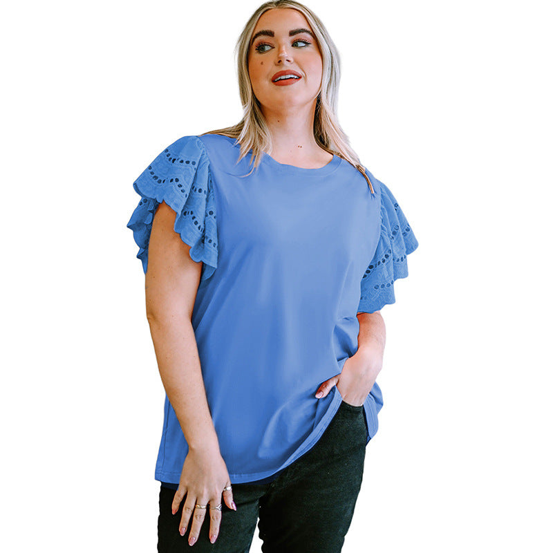 Female Lace Hollow Out Versatile Casual Short Sleeved Shirt