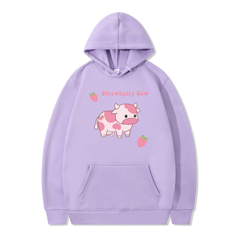 Strawberry Milk Print Langærmet Hættetrøje