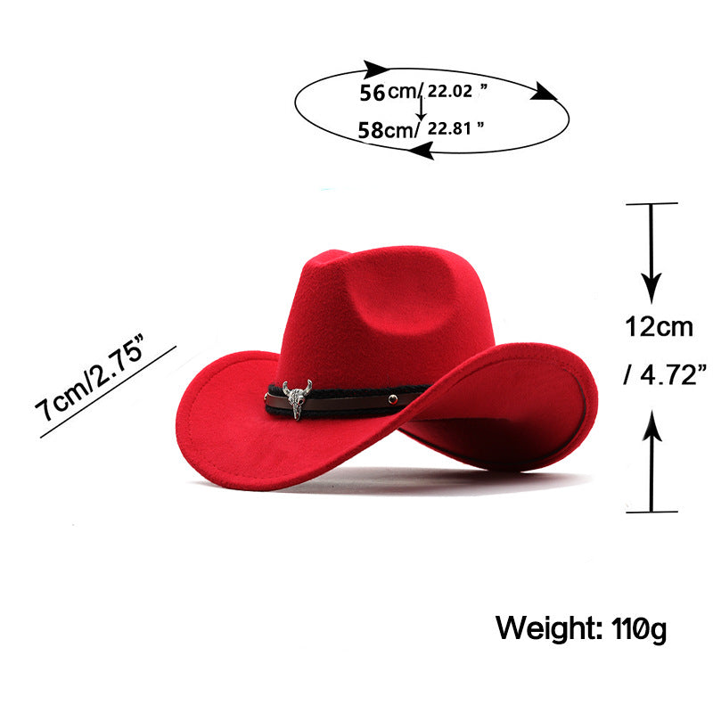 Metal Tyrehoved Label Western Denim Top Uld Fedora Hat