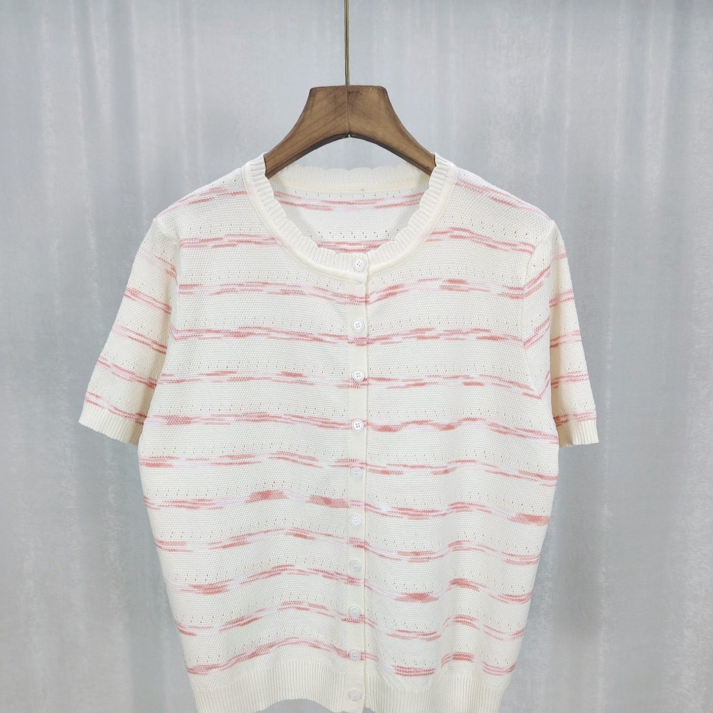 Womens French Chanel-style Striped Ice Silk Knit Top With Short Sleeves