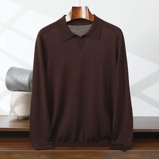 Men's Thin Worsted Pure Wool Sweater POLO Lapel Shirt