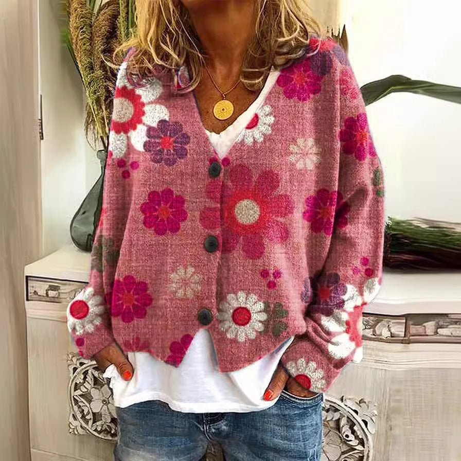 Printed Wear Cardigan Soft Feel Casual Cloak Coat Knitwear Sweater Foreign Trade