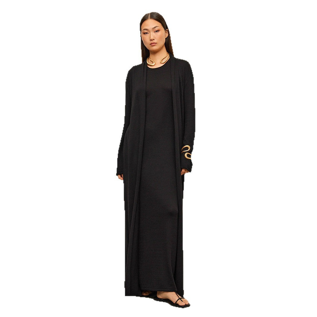 Knitted Long Sleeve Cardigan Suspender Dress Suit
