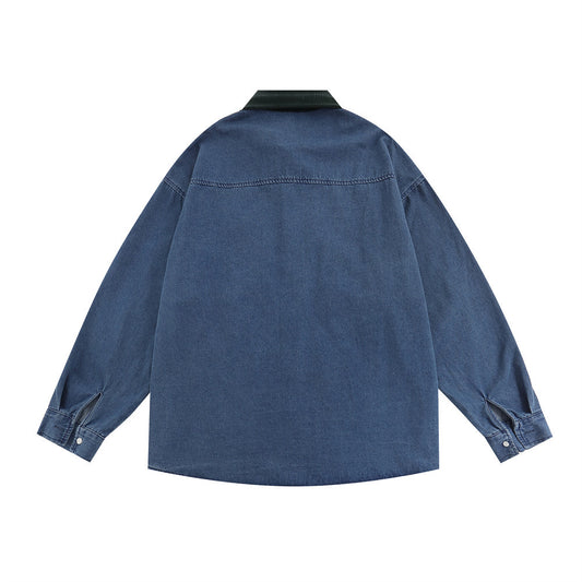 Retro Cartoon Animal Embroidery Denim Long Sleeve Shirt