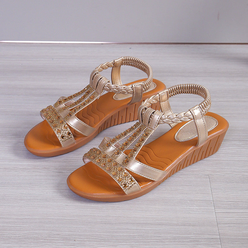 Women's Plus Size Rhinestone Peep Toe Wedge Sandals