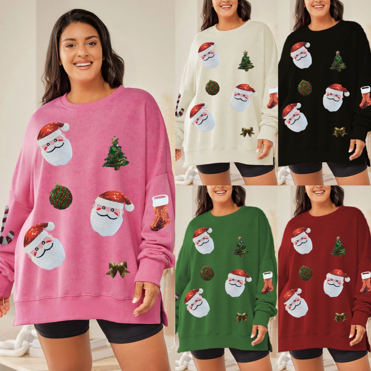 Julpaillettop top til kvinder, løs afslappet langærmet sweater