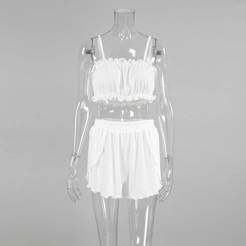 White Knitted Jacquard Hollow-Out Pajama Set