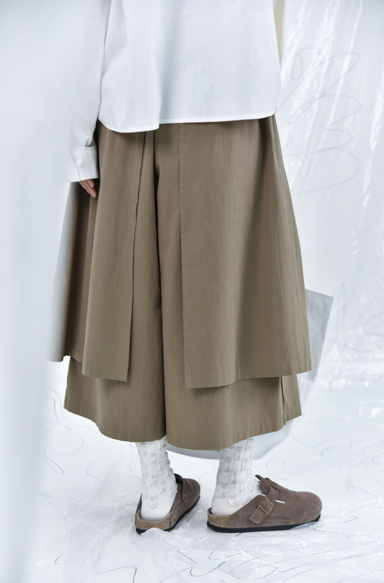 Dark SpringSummer New Patchwork Double-layer Profile Slimming Slim Fit High Waist Work Clothes Culottes
