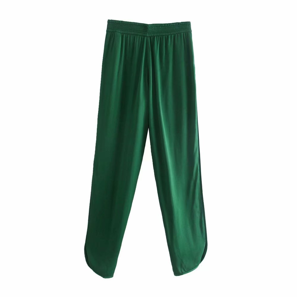 Women's Fashion Solid Color Slit Design Silk Satin