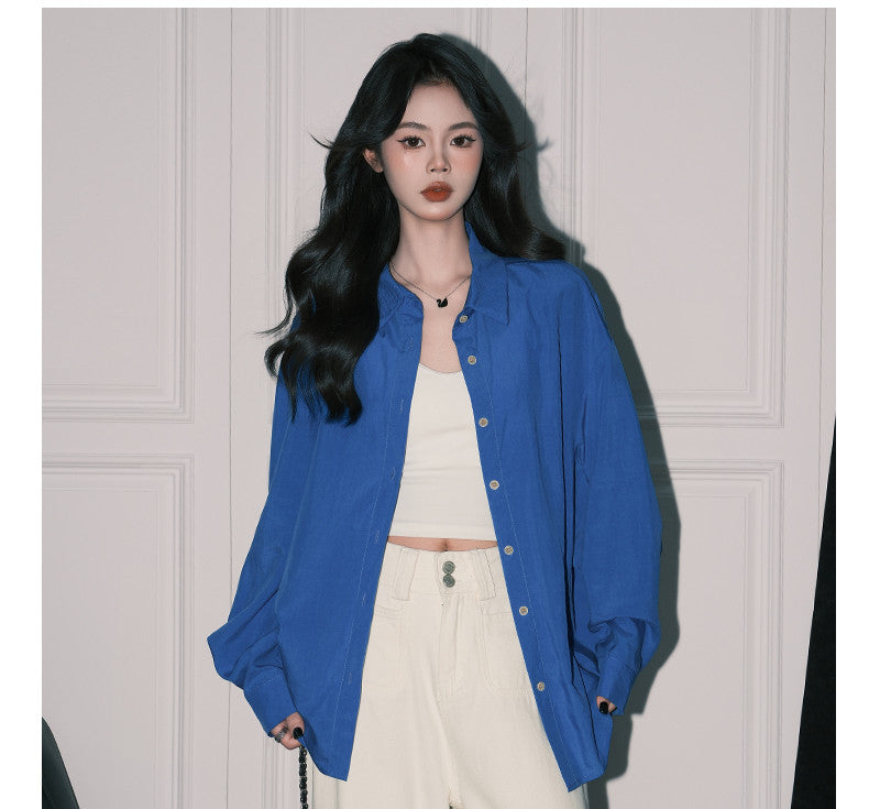 Klein Blue Sky Silk Shirt Coat Women's Loose