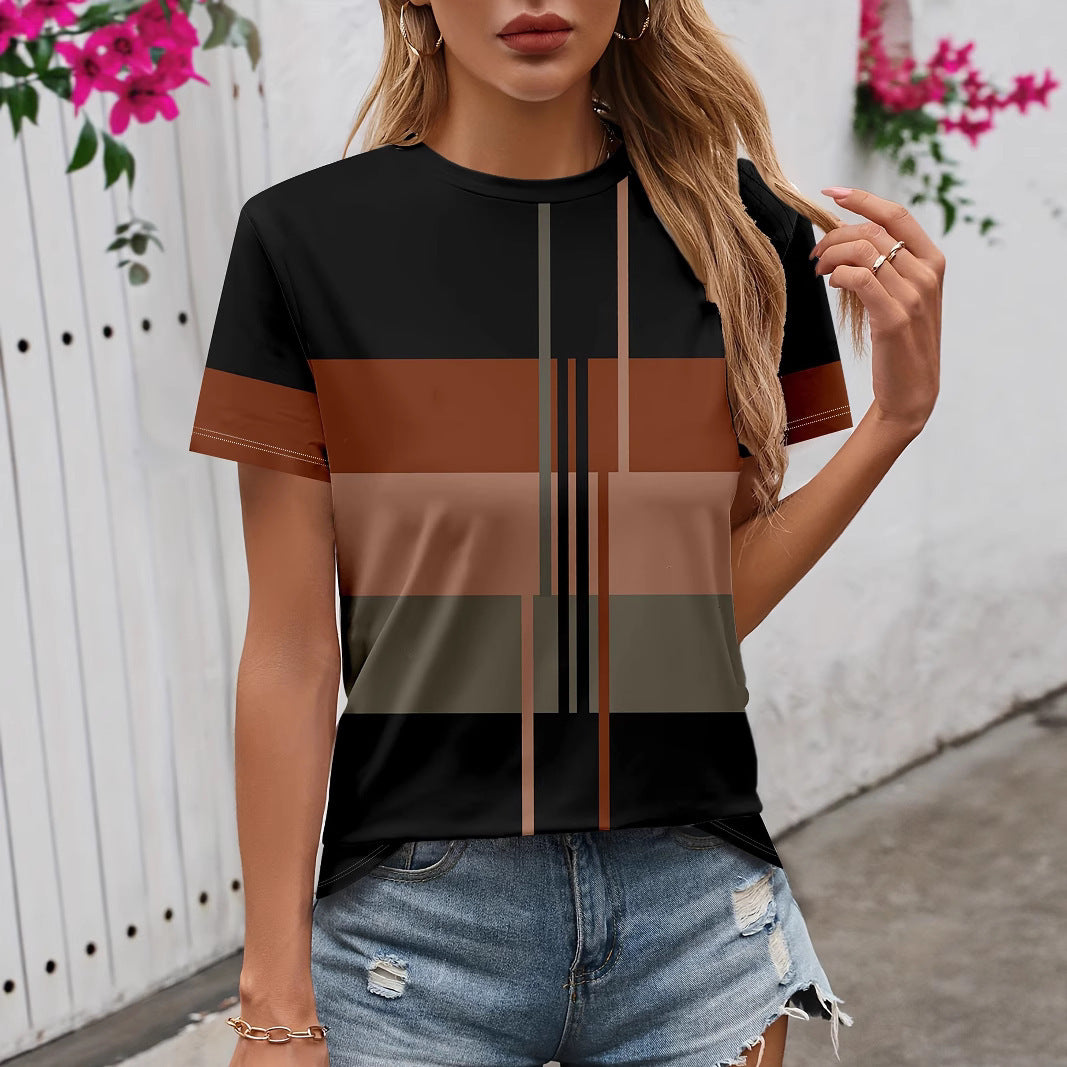 Women's 3D Printed Pattern Garden Collar Short Sleeve