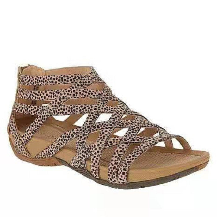 Flat Cross Strap Open Toe Leopard Print Sandals