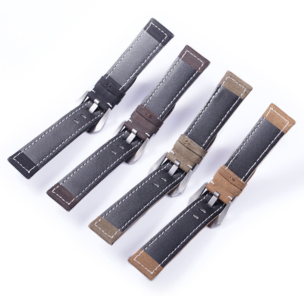 Frosted Cowhide Leather Watch Strap High-end Pure Handmade Thick Thread