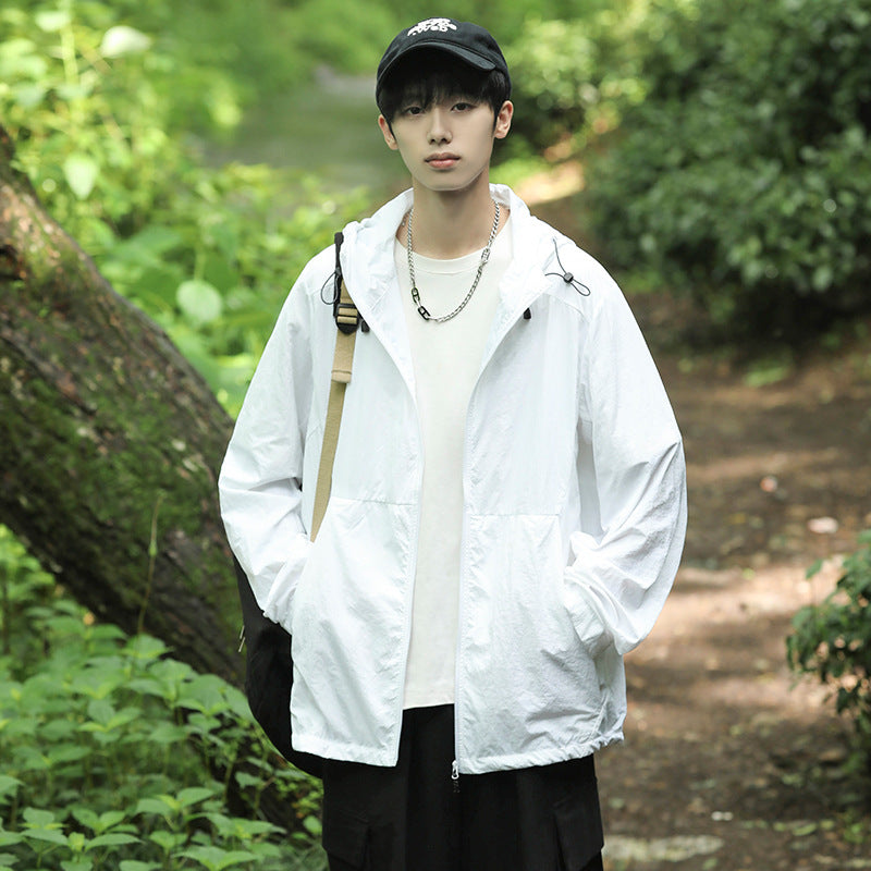 Men's Thin Ice Silk Hooded Solid Color Sun Protection Clothing