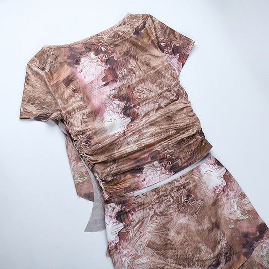 European And American Ruffled Round Neck Printing Short Sleeve