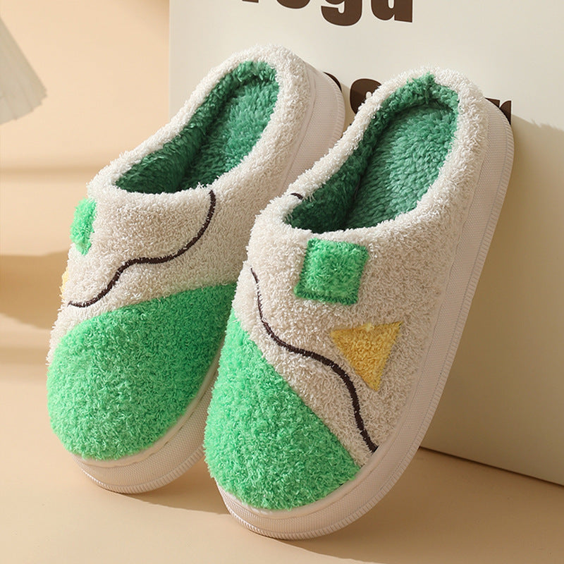 Color Matching Fashion Cotton Home Indoor Comfortable Wear-resistant Plush Warm Outdoor Couple Slippers