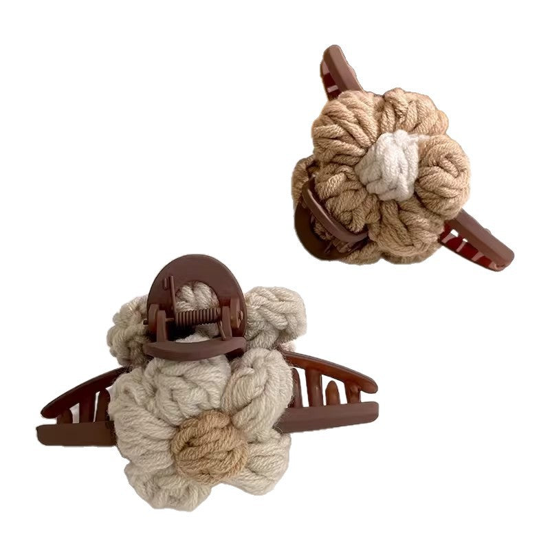 Cute Maillard-colored Yarn Flower Hair Clip