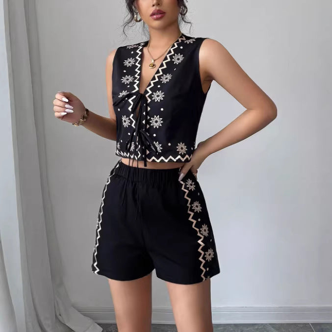 Minimalist-style Womens Casual Vest And Shorts Set