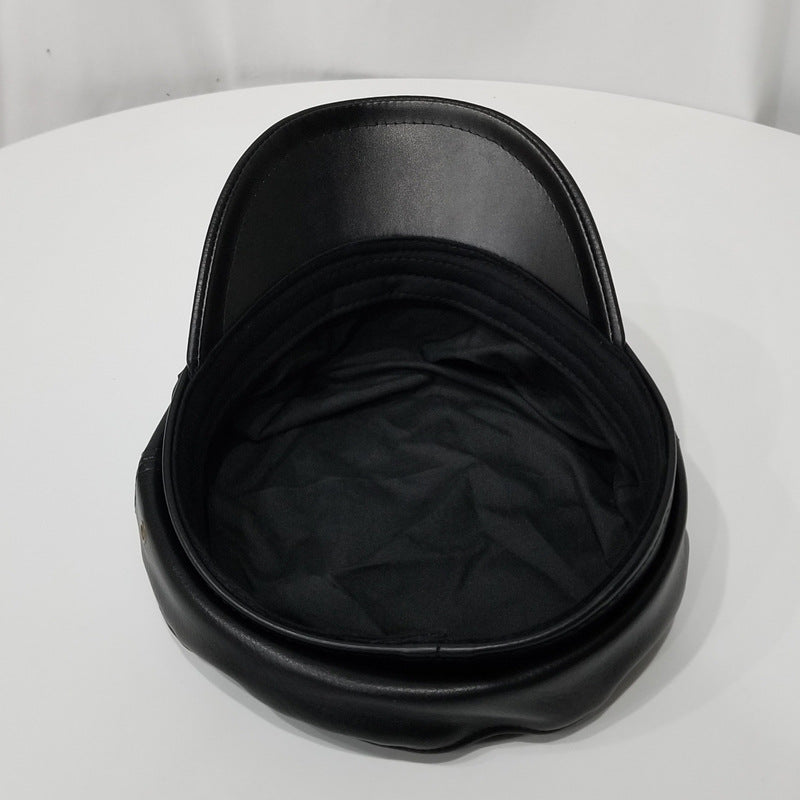 Women's Autumn And Winter Flat Top Leather Peaked Octagonal Hat