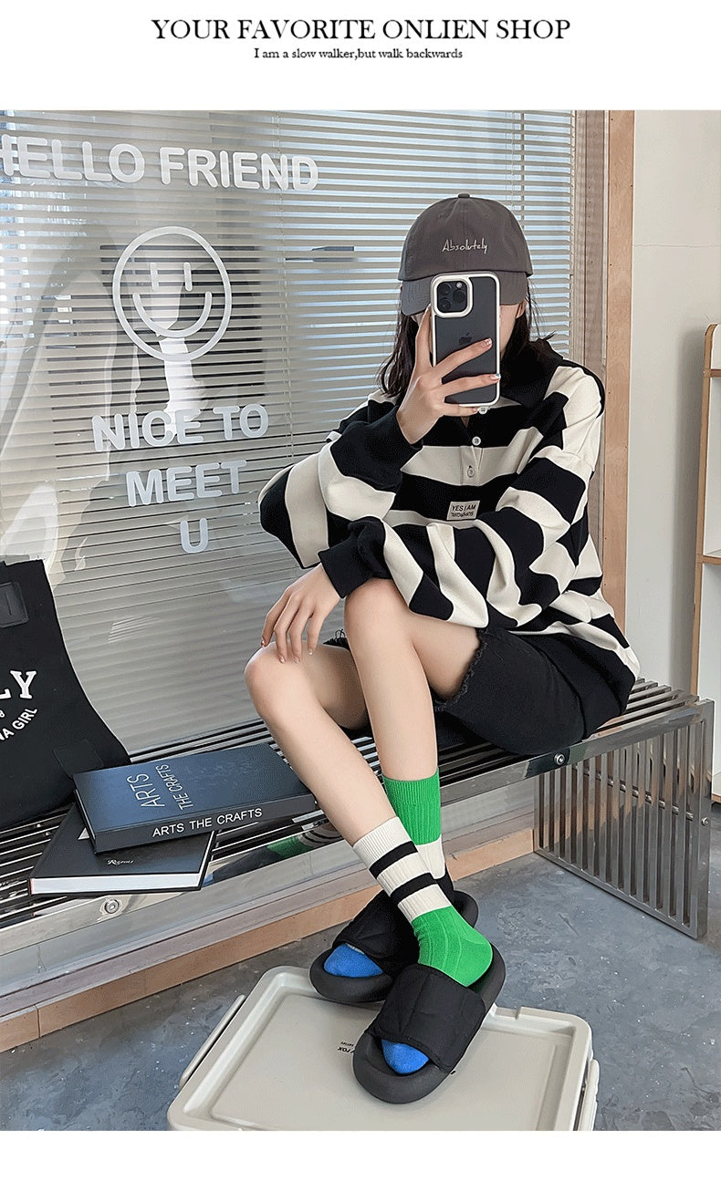 Stripe Contrast Color Tube Socks Color Matching Asymmetric AB Socks