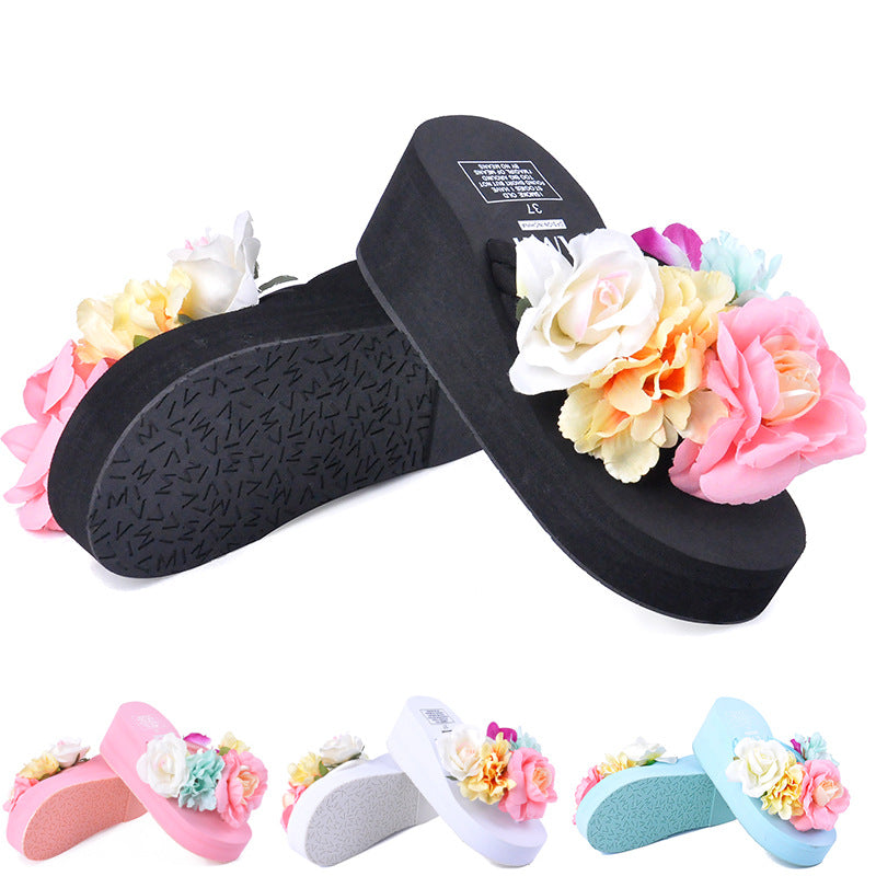 Women's Handmade Platform Flower Flip-flops