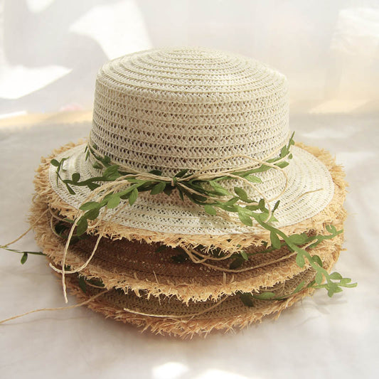 New Straw Hat Female Rattan Bow Sun Summer
