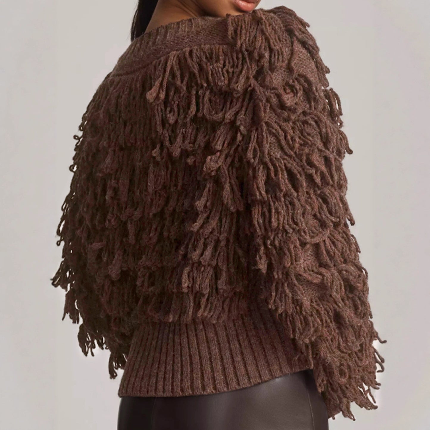 Women's Knit Cardigan Button Loop Fringe Sweater