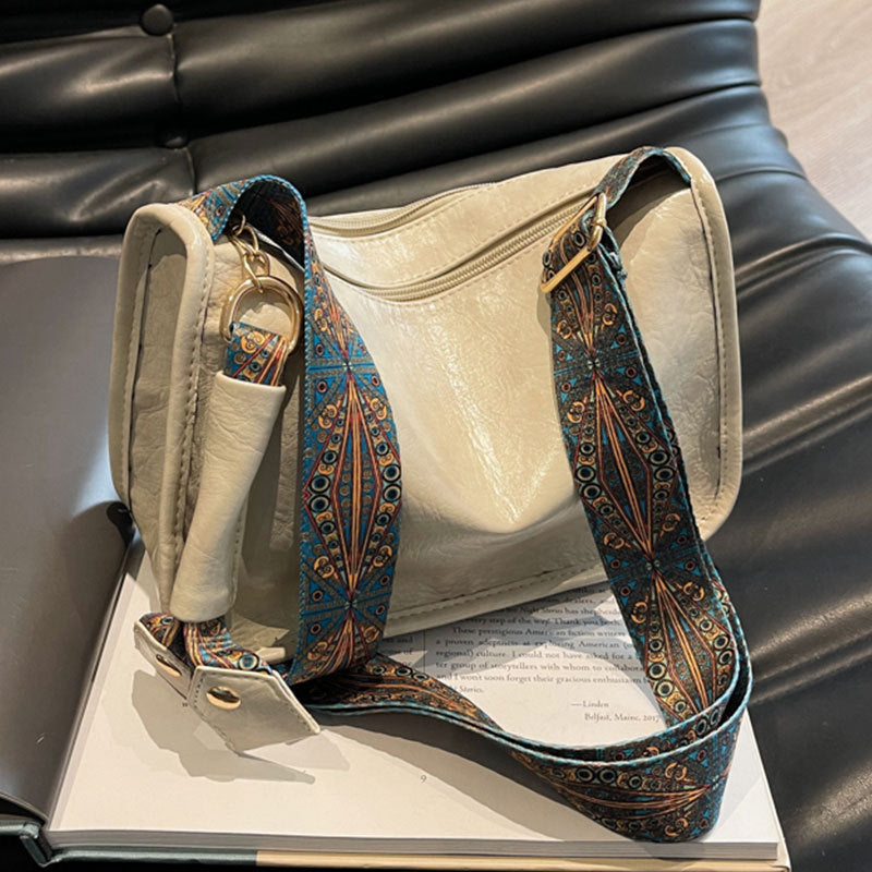 Casual Single Shoulder Solid Color Large Capacity Wide Shoulder Strap Bag