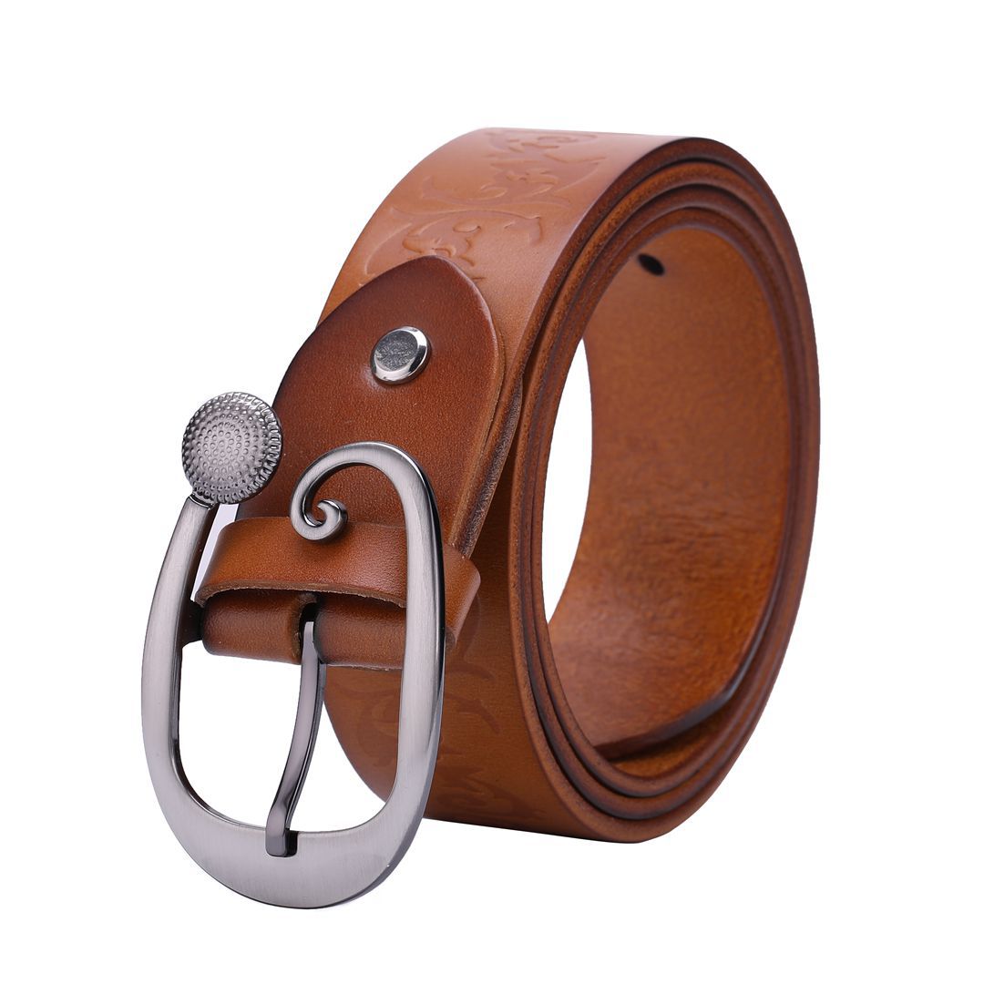 Ladies Leather Belt Head Layer Cowhide Embossed Decoration