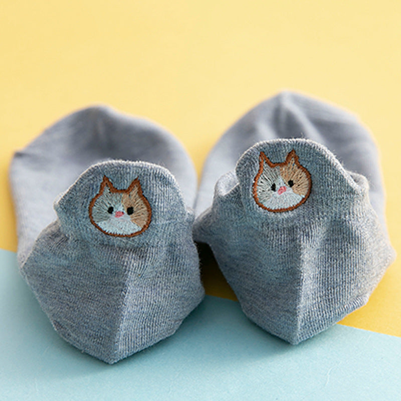 Socks Female Embroidered Cat Boat Socks Shallow Mouth Cute Low Waist