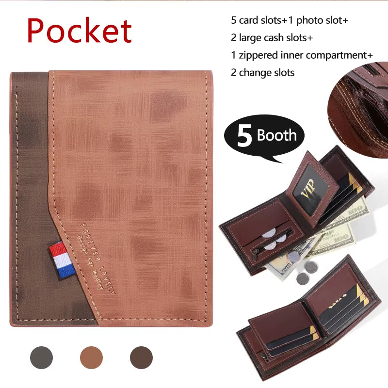 Men'S High-Capacity Leather Wallet, Small Multi Slot Photo Wallet for Coins, Vintage Wallet